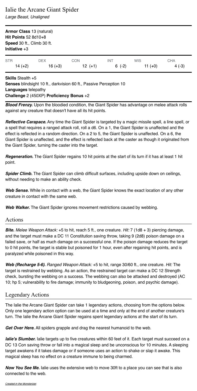 Stat block for a Dungeons and Dragons fifth edition