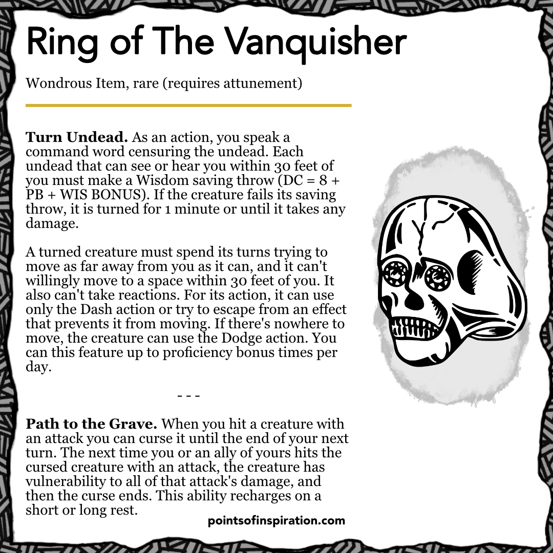 Details the properties of a magic ring that can turn away undead creatures and make them vulnerable to damage.